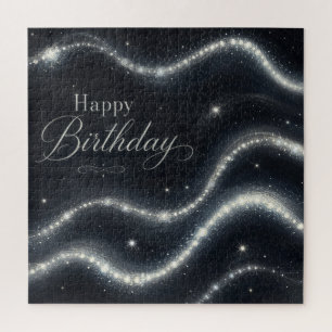 Puzzle Anniversaire Élégant Noir Argent Diamant Vagues