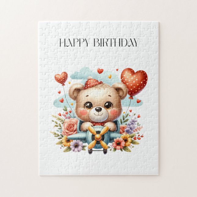 Puzzle Anniversaire Pilote Ours en Peluche (Vertical)