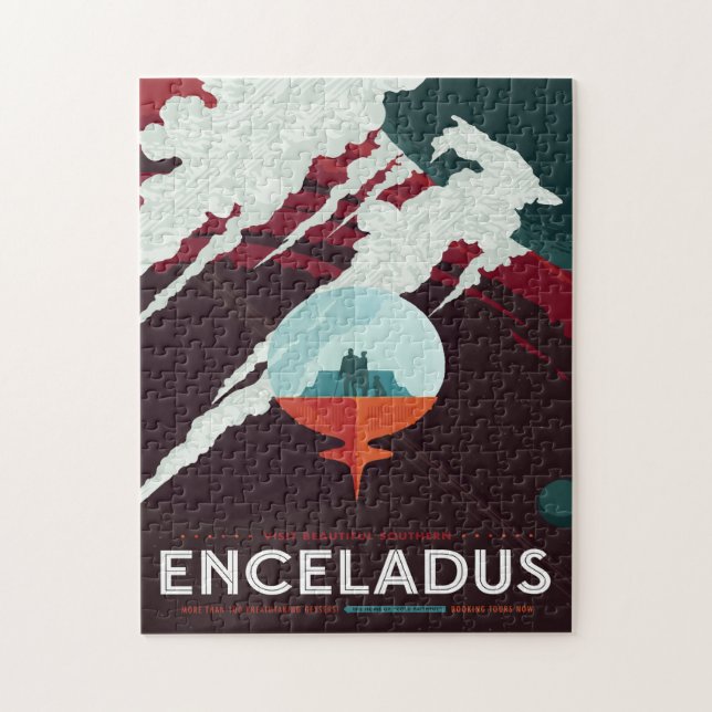Puzzle Annonce Voyage Sci-Fi, Lune Encelade (Vertical)