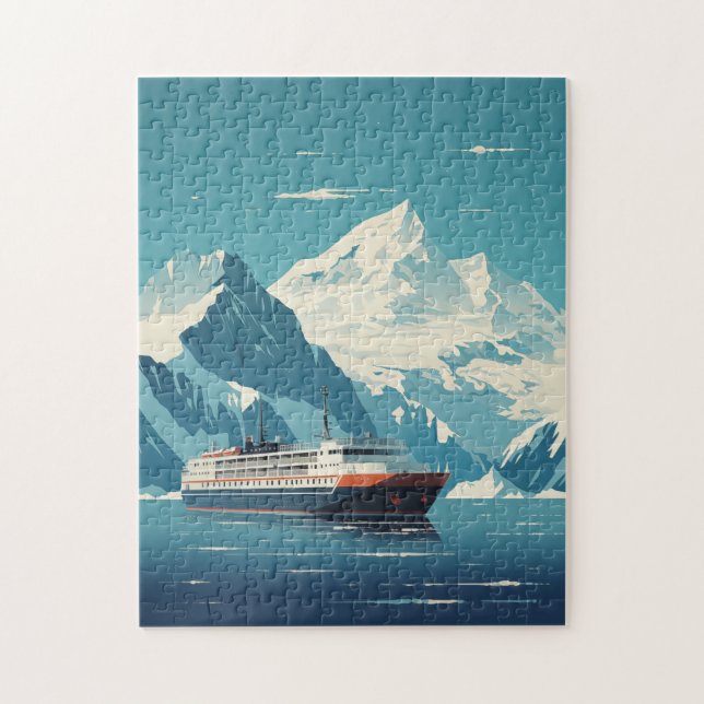 Puzzle Antarctique Iceberg et bateau Retro Travel Poster (Vertical)
