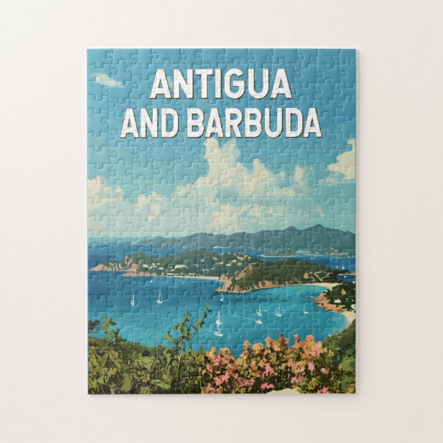 Puzzle Antigua-et-Barbuda Illustration Voyage Art Retro (Vertical)