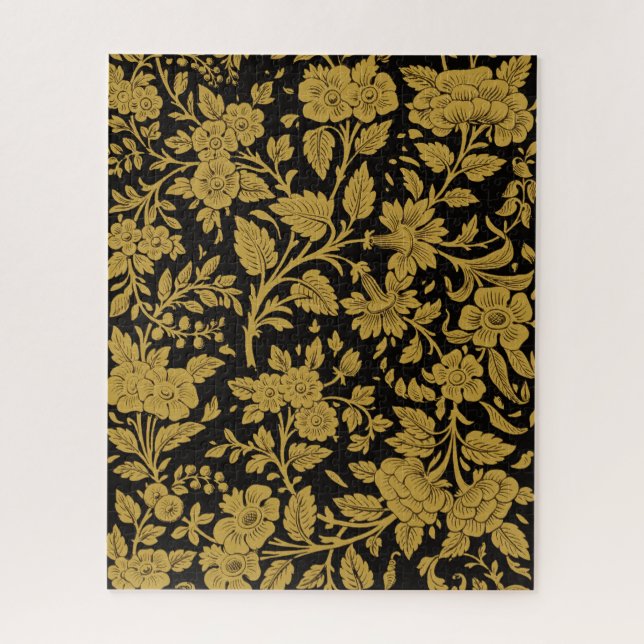 Puzzle Antique Gold Floral Indian Lac-work Black Pattern (Vertical)