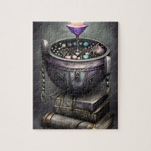 Puzzle Antique Steampunk Cauldron sur la pile de livres d