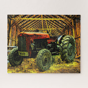 Puzzle Antique Tracteur rouge Russe Barne