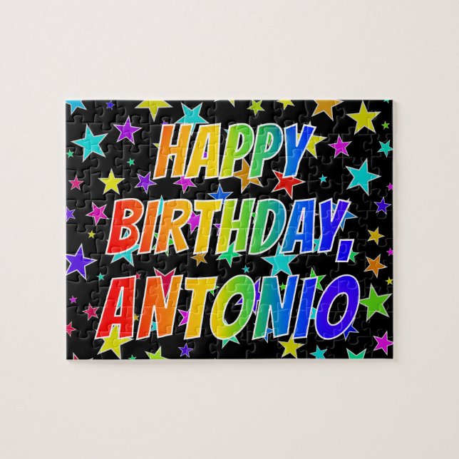 Puzzle "ANTONIO" Prénom, Amusant "HEUREUX ANNIVERSAIRE" (Horizontal)