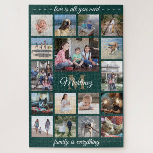 Puzzle Any Quote Family Photo Collage Green Gold Monogram