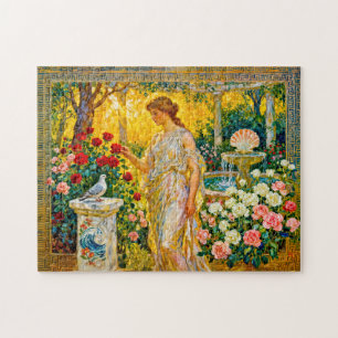 Puzzle Aphrodite dans un jardin de roses avec fontaine, c