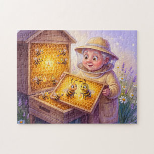 Puzzle Apiculteur inspectant des rayons de miel dans une