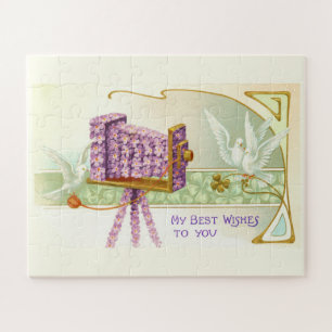 Puzzle Appareil photo vintage et art des colombes