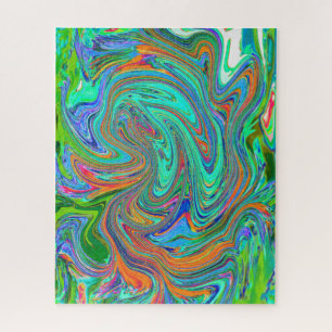 Puzzle Aqua, Orange and Green Groovy Abstract Retro Art
