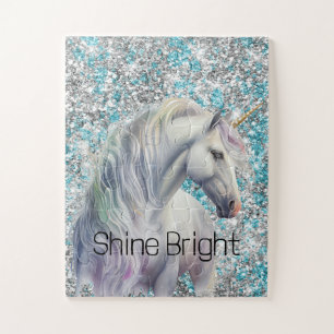 Puzzle Aqua Silver Unicorn Parties scintillant étincelle