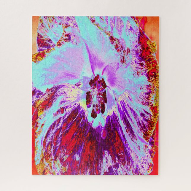 Puzzle Aqua tropicale Abstraite et fleur d'Hibiscus pourp (Vertical)