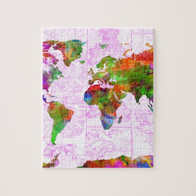 Puzzle aquarelle 4 de carte du monde (Vertical)