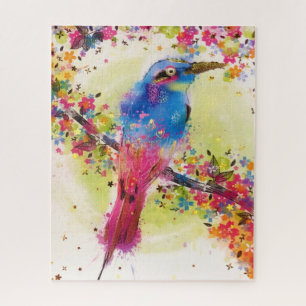 Puzzle Aquarelle à fleurs d'ornithologie dorée
