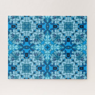 Puzzle Aquarelle Abstraite Floral Denim Blue
