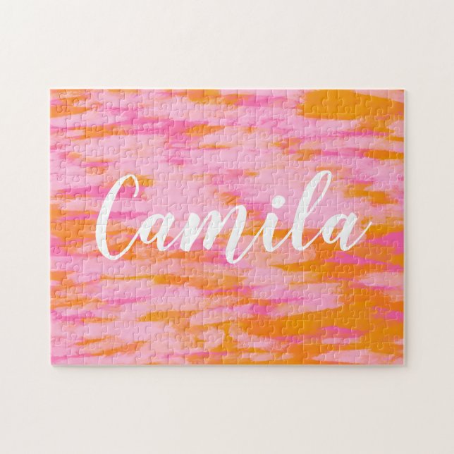 Puzzle Aquarelle Abstraite mignonne rose orange personnal (Horizontal)