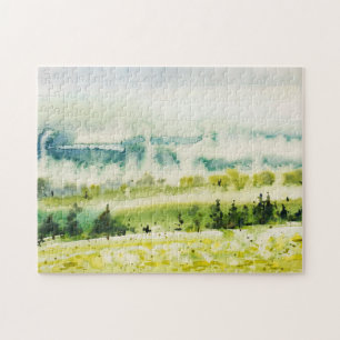 Puzzle Aquarelle Abstraite Paysage Bleu vert