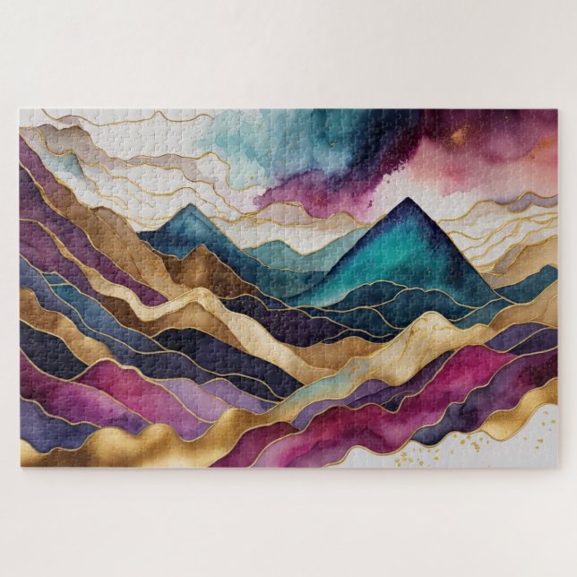 Puzzle Aquarelle Abstraite peinture de paysage or (Horizontal)