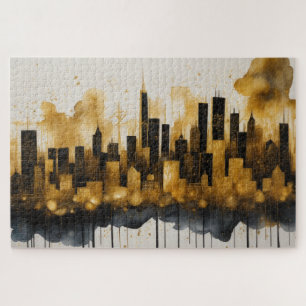 Puzzle Aquarelle Abstraite Peinture Gold Cityscape