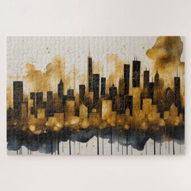 Puzzle Aquarelle Abstraite Peinture Gold Cityscape (Horizontal)