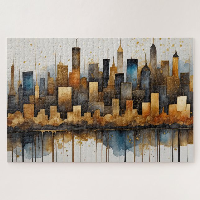 Puzzle Aquarelle Abstraite Peinture Gold Cityscape (Horizontal)