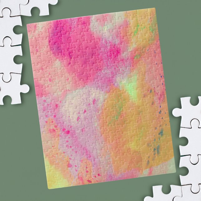 Puzzle Aquarelle Abstraite violet rose jaune éclat (Abstract Watercolor Purple Pink Yellow Splash Jigsaw Puzzle)
