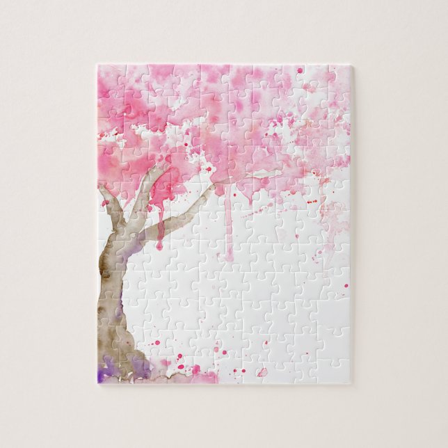 Puzzle Aquarelle arbre rose abstrait, cerisier (Vertical)
