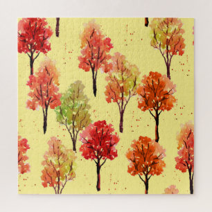 Puzzle Aquarelle Arbres d'automne : Illustration transpar