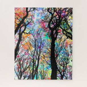 Puzzle Aquarelle arc-en-ciel, silhouettes noires