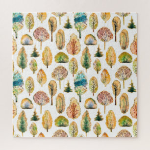 Puzzle Aquarelle automne arbres, motif sans soudure.