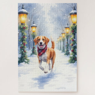 Puzzle Aquarelle Beagle Parc enneigé Noël Fêtes