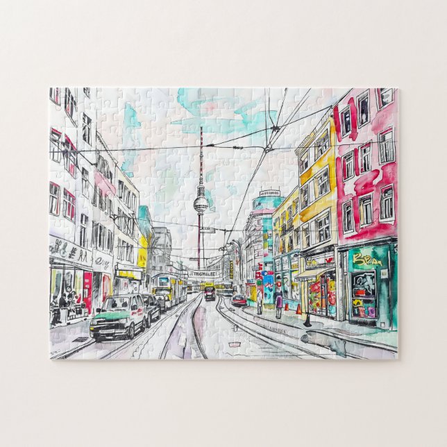 Puzzle Aquarelle Berlin Mitte et tour TV (Horizontal)