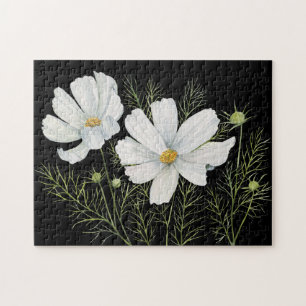 Puzzle Aquarelle Blanc Cosmos Fleurs Peinture Botanique
