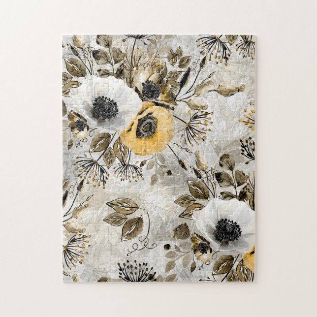 Puzzle Aquarelle blanche, fleurs jaunes (Vertical)
