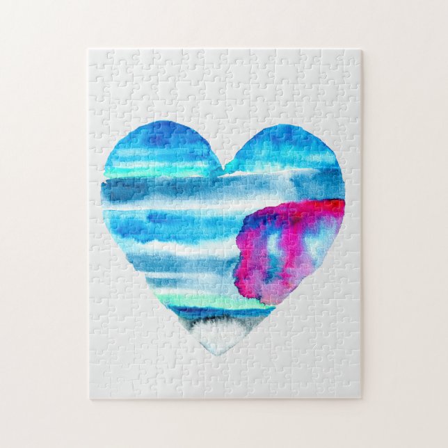 Puzzle Aquarelle bleu coeur mignon (Vertical)