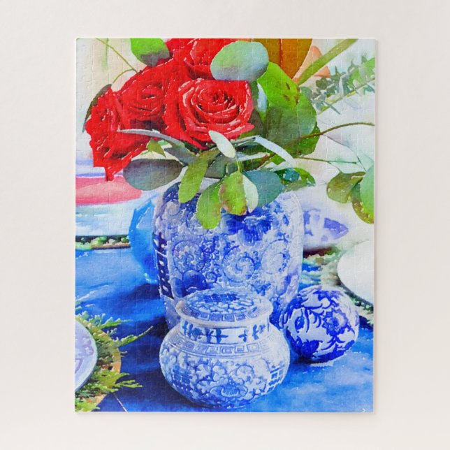Puzzle Aquarelle bleu et blanc Chinoiserie Ginger Jar (Vertical)