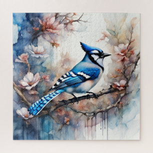 Puzzle Aquarelle bleu Jay Cherry Blossoms