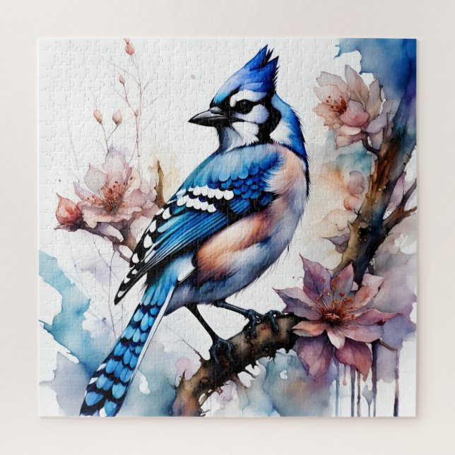 Puzzle Aquarelle bleu Jay Cherry Blossoms (Vertical)