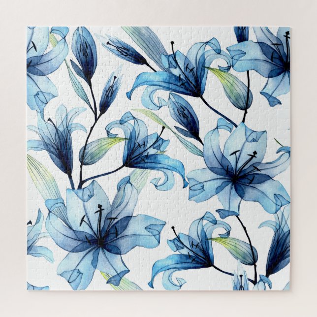 Puzzle Aquarelle Bleu Lys Floral Impression (Vertical)