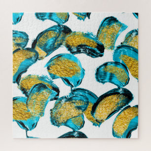 Puzzle Aquarelle bleu, turquoise, or art.