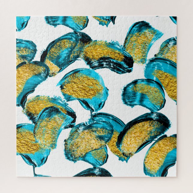 Puzzle Aquarelle bleu, turquoise, or art. (Vertical)