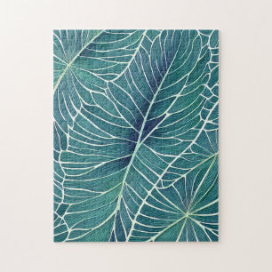 Puzzle Aquarelle Bleu Vert Turquoise Feuilles tropicaux