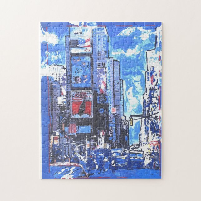 Puzzle Aquarelle bleu vintage Times Carré nyc (Vertical)