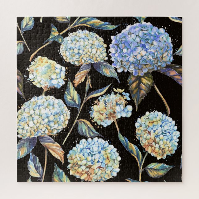 Puzzle Aquarelle Blue Hydrangea : Motif foncé sans couleu (Vertical)