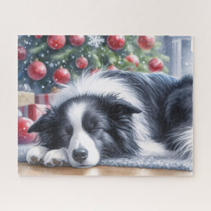 Puzzle Aquarelle Bordure Collie Dormir Noël