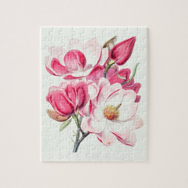 Puzzle Aquarelle Botanique Rose Magnolia Fleurs (Vertical)