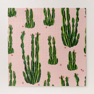 Puzzle Aquarelle Cactus : Blossoming Seamless Motif