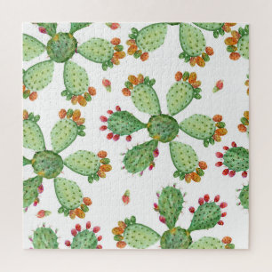 Puzzle Aquarelle Cactus : Motif de jardin tropical.