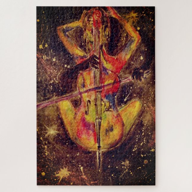 Puzzle Aquarelle - Cello Space Sonata - Lady & Cello Art (Vertical)