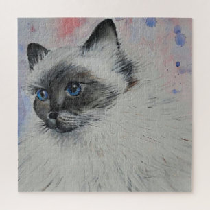 Puzzle Aquarelle - Chat aux yeux bleus -